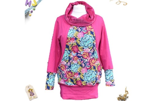 Hiccups Hoodie in Vintage Blooms with fuchsia